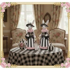 Bella Lux Victorian Rabbit Figurine Set Easter Mackenzie Childs Style - NEW